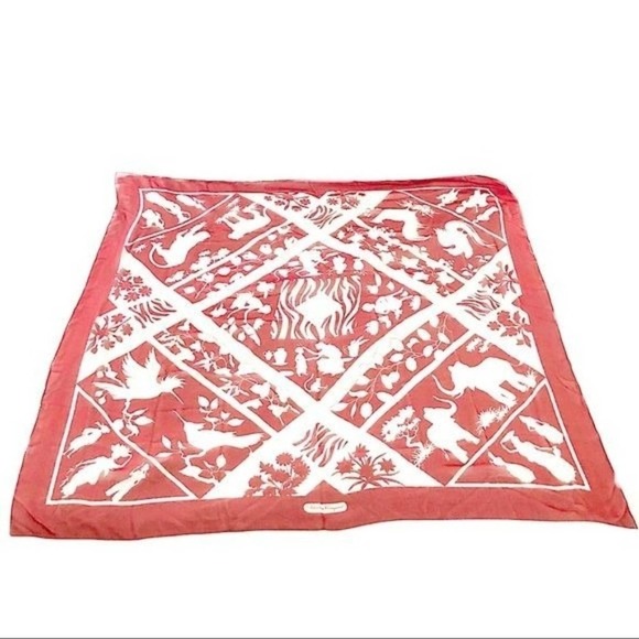 Salvatore Ferragamo 100% Silk Red and White African Inspired Patterned Scarf NWB - Picture 1 of 14